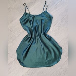 Vintage Secret Treasures Slip Dress Silky Cami Lingerie Sexy Dark Green Small